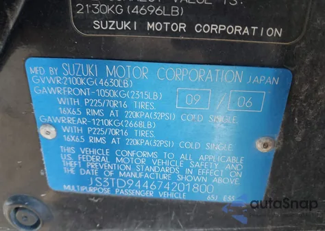 2007 Suzuki Grand Vitara Xsport z USA, uszkodzony, nr VIN JS3TD944674201800